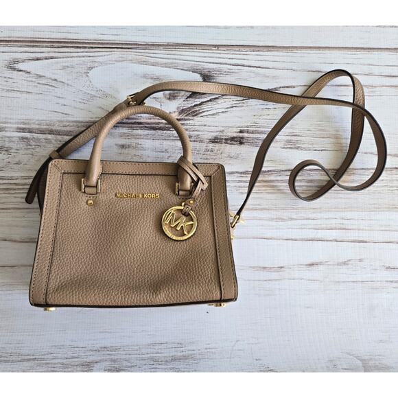Michael Kors Collins Pebbled Leather Satchel Tan Small Size - Picture 1 of 7